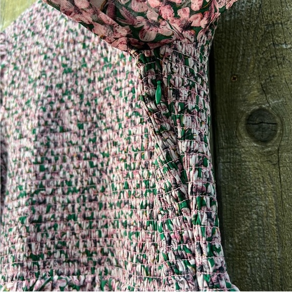 Green and Pink Floral Smocked Longsleeve Babydoll Dress 🌿 - Picture 9 of 12